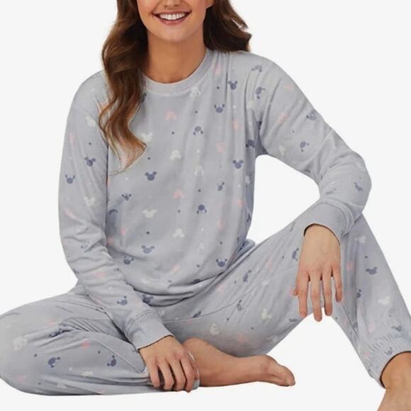 Disney Pale Gray Silky Fleece PJ Set - Picture 1 of 8